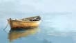 Portray a lonely boat floating in water using delicate brushstrokes and subdued colors. Minimalist Art.