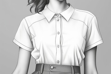 Poster - A simple drawing of a woman wearing a shirt and skirt. Suitable for fashion illustrations or clothing-related designs