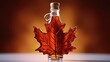 A unique maple leaf shaped bottle filled with delicious maple syrup. Perfect for adding a touch of sweetness to your meals or as a gift for maple syrup lovers