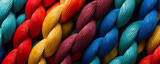 Intertwined rope close up. Team rope diverse strength connect partnership together teamwork unity communicate support. Strong diverse network rope team concept integrate braid color background 