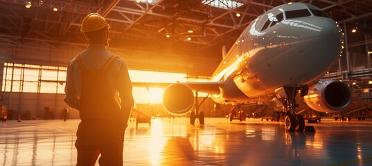 Hangar aircraft maintenance and system check for safe flight operations and spare parts replacement