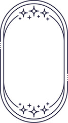 Wall Mural - minimal line oval frame border with star twinkles and sparkles, vector boho decorative element. mode