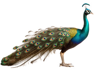 Wall Mural - proud peacock displaying its plumage, isolated on a transparent or white background