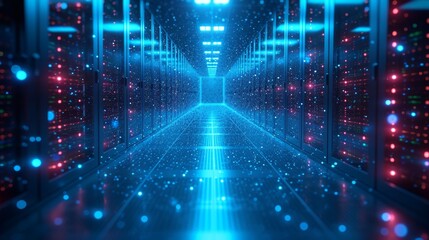 Leinwandbilder - Network connection in dark servers data center storage systems 3D rendering