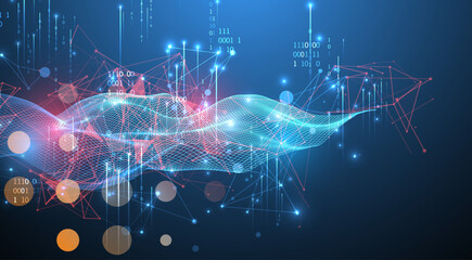 Big Data. Abstract digital futuristic wireframe vector illustration on technology background. Data mining and management concept. Hand drawn art.