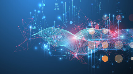 Big Data. Abstract digital futuristic wireframe vector illustration on technology background. Data mining and management concept. Hand drawn art.
