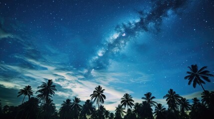 Wall Mural - a stunning night sky filled with twinkling stars and silhouetted palm trees. perfect for adding a to