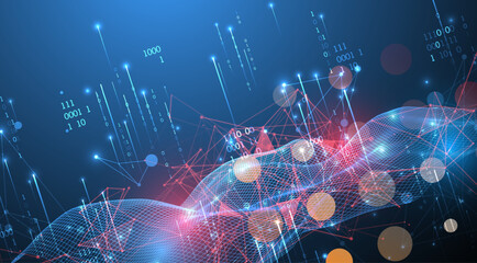 Big Data. Abstract digital futuristic wireframe vector illustration on technology background. Data mining and management concept. Hand drawn art.