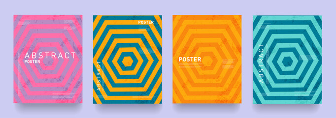 Set Trendy Pattern Lines Hexagon in Psychedelic Retro Style. Backdrop Geometric Seamless Honeycomb for Advertising, Web, Poster, Social Media, Banner, Cover. Creative for Technology, Science, Medicine