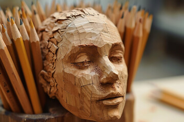 Wall Mural - Pencil sculpture contest challenging participants to create 3D art using pencils as the primary medium.