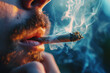close up of a person smoking a cannabis marijuana joint