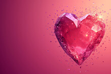 3D Diamond Heart On Pink Background, 3D Background, Valentine Background, Space For Text Or Image - Generative AI