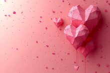 3D Heart Paper Craft On Pink Background, 3D Background, Valentine Background, Space For Text Or Image - Generative AI