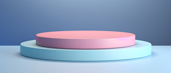 
A colorful pastel round podium designed for product display on a blue background, offering a soothing and visually appealing presentation space.