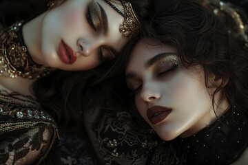 Wall Mural - portrait of two women sleeping beauties