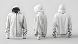 Fototapeta  - Hoodies, UP, White, 3D render Full Zipper Blank male hoodie sweatshirt long sleeve, men's