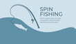 © Alex Strelnikov - Fishing and active hobby. Fishing spining rod with fishing line. Fish biting a lure. Spin fishing on wobbler bait on the lake or river. Leisure. Оutdoor recreational. Vector illustration flat design.