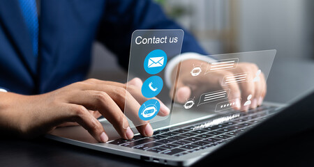 Aufkleber - Businessman using AI chatbot conversation assistant in app on device for virtual assistance and customer support digital communication, Contact us Online service with AI Chatbot for efficient support.