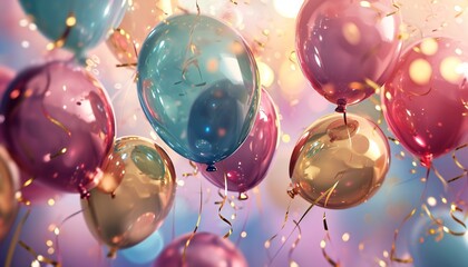 Happy birthday background with balloons and confetti. Celebrate your special day with joy and laughter.