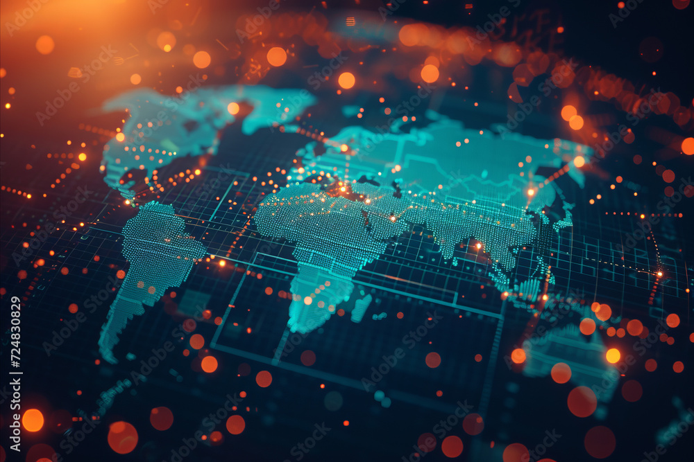 Abstract world map concept - global business network and connections ...