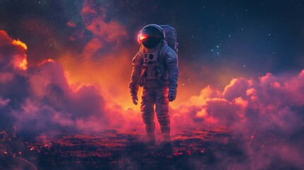 Wall Mural - a photo of the astronaut in the space field, in the style of psychedelic color schemes, warmcore