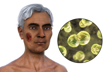 Poster - A man with cutaneous blastomycosis, 3D illustration