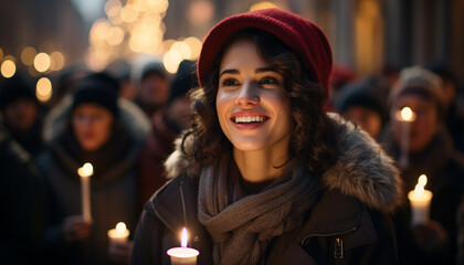 Poster - Smiling young women in winter, outdoors, happiness generated by AI