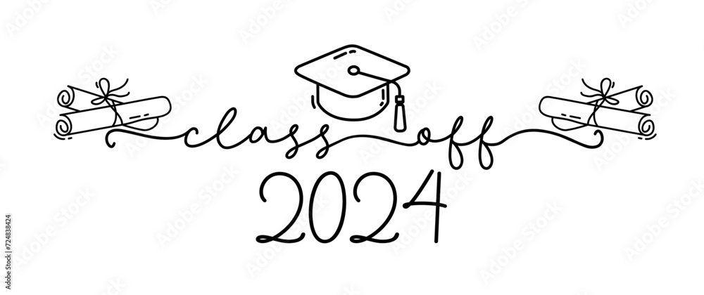 Praca wektorowa bez tantiem: Class of 2024. Graduation logo with cap ...