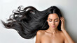 Fashion model woman with straight long shiny black hair Beauty and hair care