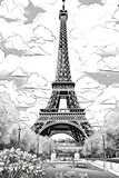 Fototapeta Miasta - Eiffel Tower Coloring Page, Paris Monument, Ai generative

