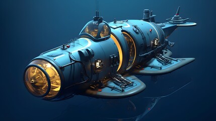 Large underwater bathyscaphe for exploring the depths of the sea. Used to study the environmental situation on the seabed around sunken ships and submarines. Deep dive. 