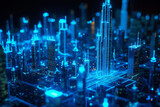 Fototapeta Miasto - neon light blue virtual cityscape
