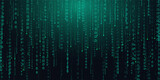 Fototapeta Konie - Digital technology hacking binary code, futuristic internet network connection dark black background, green abstract cyber information communication, Ai big data science, innovation future tech vector