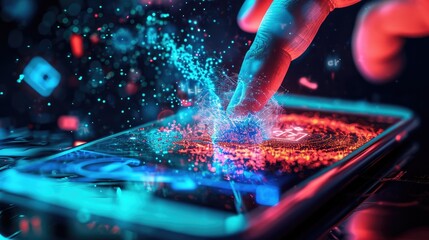smart phone with hand under cyber attack crack and hack phone