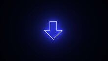 Download Button Icon, Arrow Symbol. Downloading The File Icon. Elements Of Web In Neon Style Icons. Simple Icon For Websites, Web Design, Red Neon On Black Background With Blue Light.