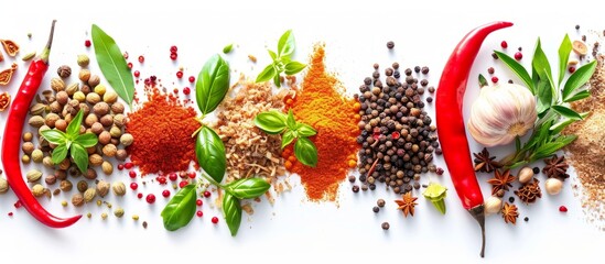 Wall Mural - Art of Thai food spices, displayed on white background.