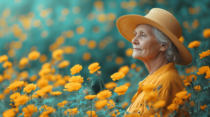 Wall Mural - woman in a field of sunflowers