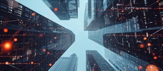 Wall Mural - abstract programming language interface showcased on chicago city skyscrapers, symbolizing research 