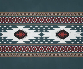 Wall Mural - ethnic fabric patterns Ethnic fabric pattern designed with geometric patterns, white, black, dark red, brown on a green background. For textiles and clothing, covers, carpets, vector illustration.