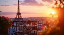 Beautiful Landscape Of The Eiffel Tower On A Beautiful Sunset From A Cozy Balcony In High Resolution And High Quality