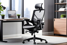 Ergonomic Black Leather Office Chair With Headrest And Mesh Back Support