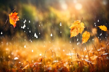 Poster - Sweet autumn rain on the meadow, abstract natural backgrounds