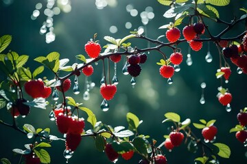 Fresh berry branch drops sweet dew upon nature generated by artificial intelligence