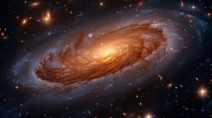 Wall Mural - The galaxy with spiral cosmic clouds and golden coloured nebular gasses