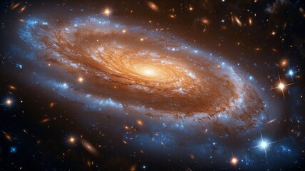 Wall Mural - The galaxy with spiral cosmic clouds and golden coloured nebular gasses