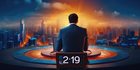 Wall Mural - Goal of business new year in 2024, Investor, Businessman analysis economic and calculates financial data and target for long-term investments and profitability in future on digital data network