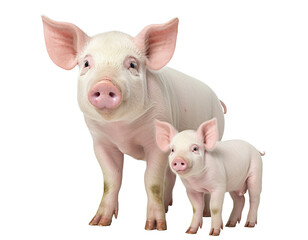 Wall Mural - Two domestic pigs, a sow and her cute piglet, cut out