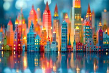 Wall Mural - Colorful display of many small buildings like miniature cityscape placed on table.