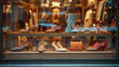 Shop Window for Selling Luxury Shoes and Bags, generative ai