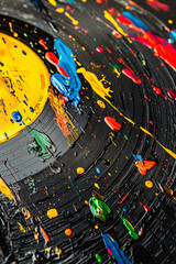 Wall Mural - Record has been painted with variety of bright colorful paints that have dripped down its grooves.